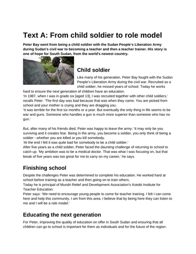 GCSE Mock Reading Paper: Child Soldiers