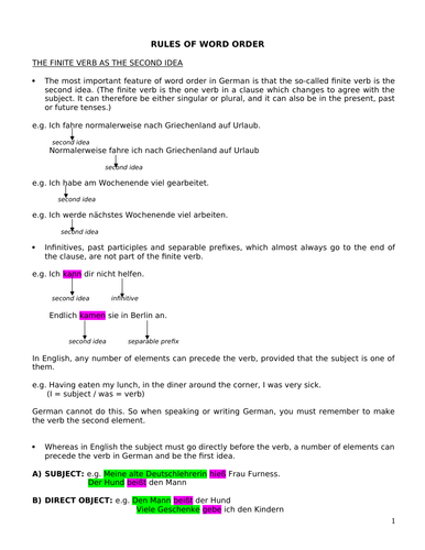 Word order rules in German