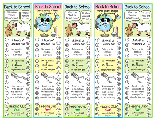 Back to School "Set Your Own Reading Goal" Bookmarks