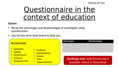 Questionnaires in the context of education