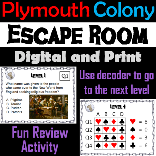 Pilgrims and Plymouth Colony Escape Room - Social Studies