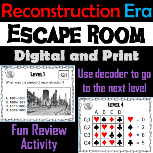 Civil War Reconstruction Era Escape Room - Social Studies