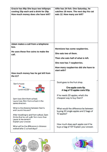 SATS yr2 maths 2 step word problems