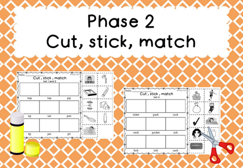 Phonics  Phase 2 Cut,Stick, Match