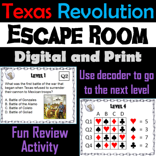 Texas Revolution: Escape Room - Social Studies
