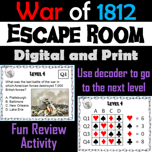War of 1812: Escape Room - Social Studies