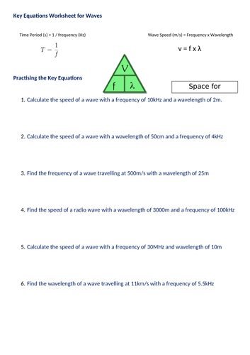 GCSE Physics Key Equations Worksheet - Waves