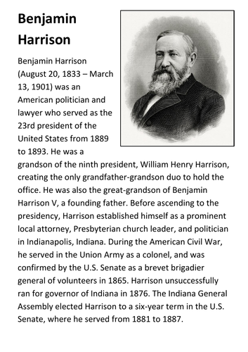 President Benjamin Harrison Handout