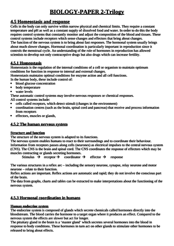 AQA Trilogy-Biology Paper 2 Revision Notes