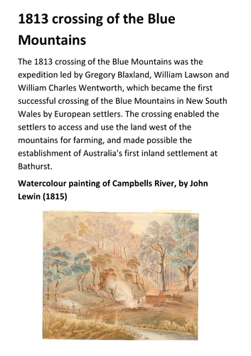 1813 crossing of the Blue Mountains Handout