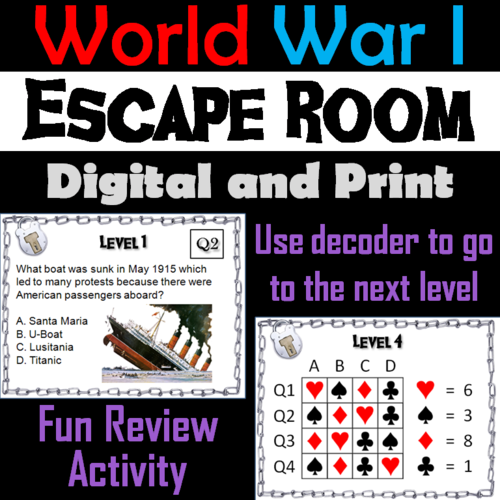 World War 1: Escape Room - Social Studies