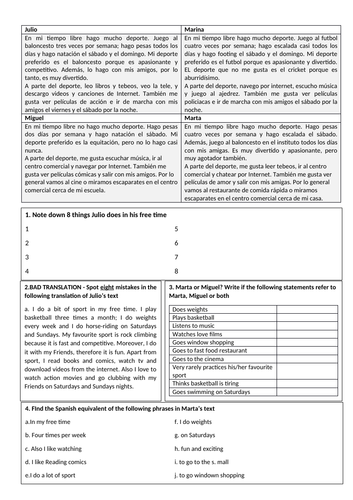 KS3 Spanish - Reading-to-write sequence on hobbies (present tense)