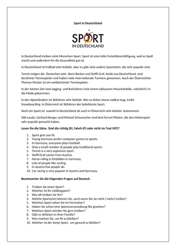 Sport In Deutschland Teaching Resources