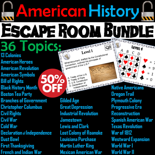 American History Escape Room: Social Studies Bundle