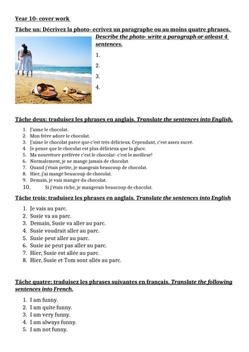 KS4 French cover worksheet