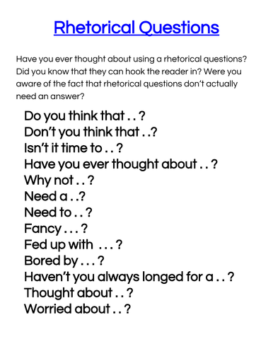 rhetorical question prompts teaching resources