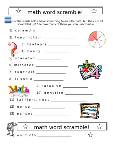 Math Word Search Puzzle PLUS Math Word Scramble (Both Items)