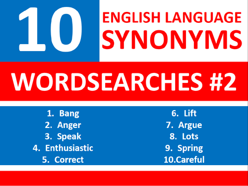 10 x Synonyms #2 Wordsearch Puzzle Sheet Keywords Vocabulary English Language