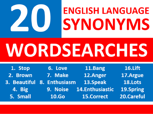 20 x Synonyms Wordsearch Puzzle Sheet Keywords Vocabulary English Language
