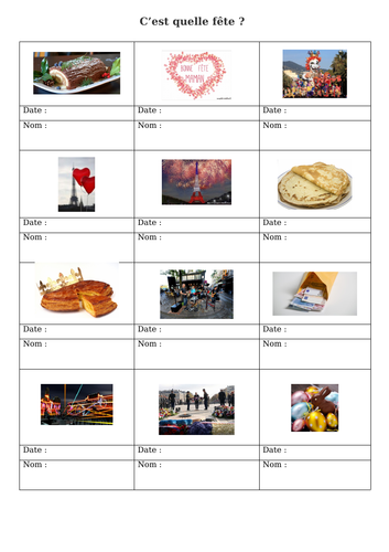 KS3 / GCSE French - Festivals / Bank holidays and special occasions