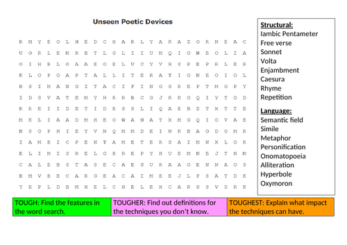 Poetry Techniques Differentiated Word Search Task Teaching Resources