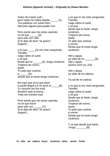 Stitches - Spanish Version (Originally by Shawn Mendes)