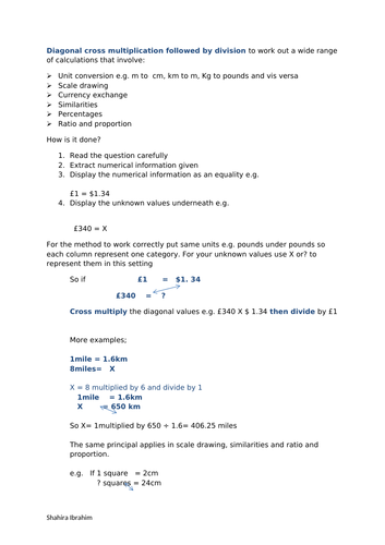 diagonal cross multiplication method to work out mathematical calculations