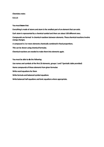 AQA chemistry trilogy specification notes for students 5.1 and 5.2