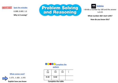 Year 5 Decimals Reasoning and Problem Solving (White Rose)