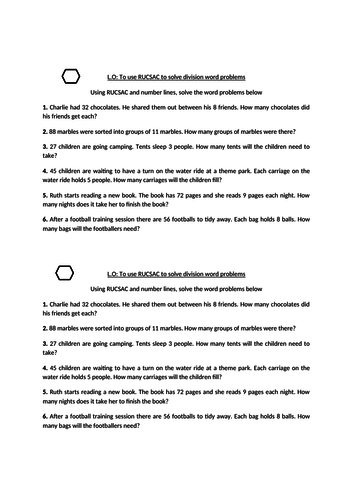 Division using a number line word problems