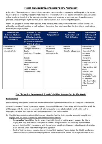 Notes on AS Elizabeth Jennings Selection (Poems 1-16)