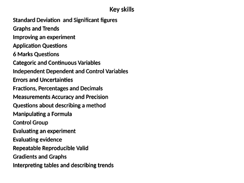 A list of Key skills to review before your science Exams