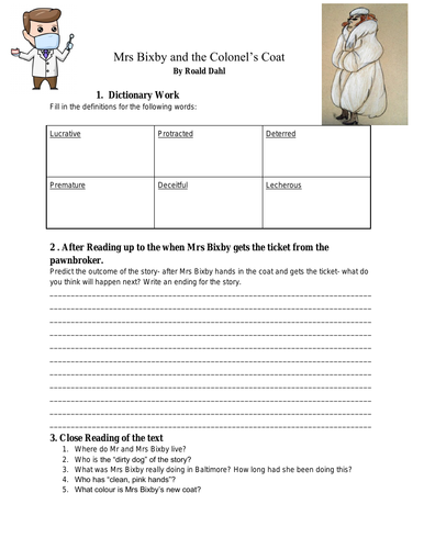 Mrs Bixby and the Colonel's Coat Comprehension Reading Task
