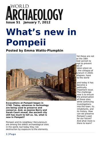 Magazine article:  What's new in Pompeii