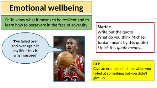 Emotional wellbeing and resilience lesson - PSHE KS3 / KS4