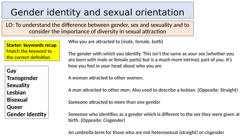 Gender identity and sexual orientation lesson - KS3 / KS4 PSHE
