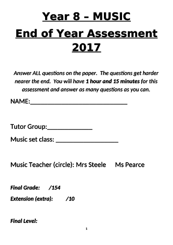 Year 8 End of Year Music Assessment