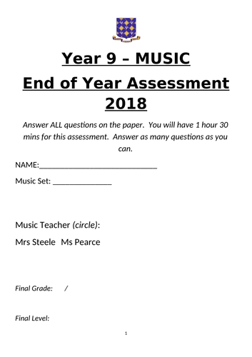 End of KS3 Music Assessment