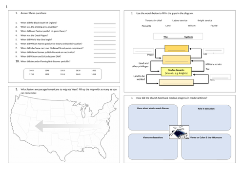 Edexcel GCSE 9-1 History: Mixed revision worksheets (Medicine, Normans, American West & USA)