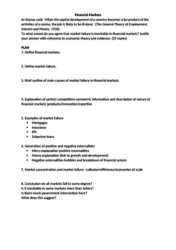 Essay Plan-Market Failure in Financial Markets