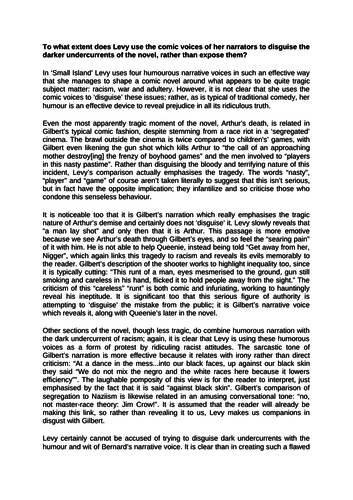 AQA Lit B: 'Small Island' Exemplar Essay on dark undercurrents in comedy.