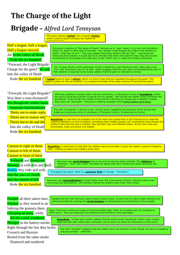 The Charge of the Light Brigade - Alfred Lord Tennyson - AQA Power and Conflict - poem analysis