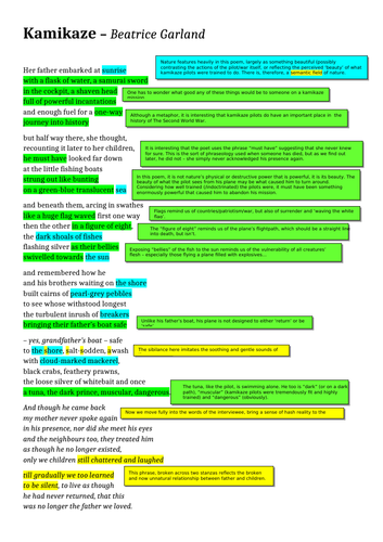 Kamikaze Beatrice Garland AQA Power and Conflict poem