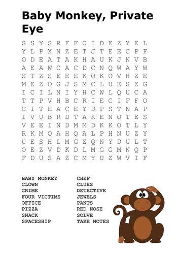 Baby Monkey, Private Eye Word Search