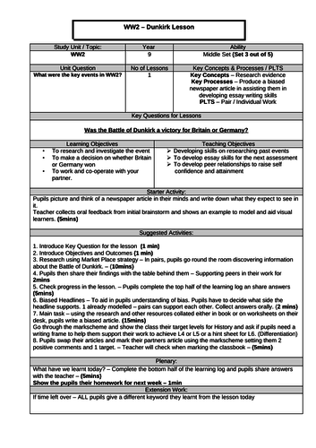 WW2 - Dunkirk Newspaper Lesson