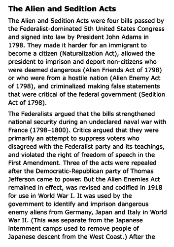 The Alien and Sedition Acts Handout