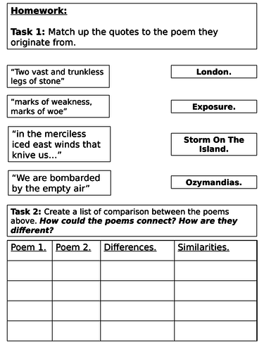 English Power and Conflict Poetry Comparison