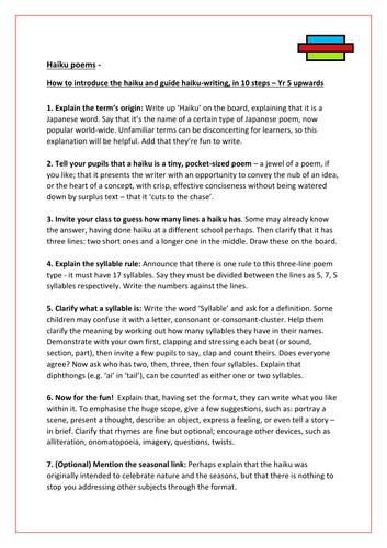 Haiku poems - how to introduce and teach haiku-writing in 10 steps - Yr 5 upwards