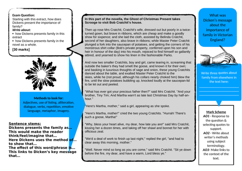 A Worksheet to help with literature paper 1 - A Christmas Carol- Family