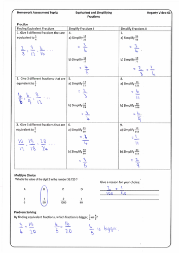 homework 7 2 equivalent fractions answers